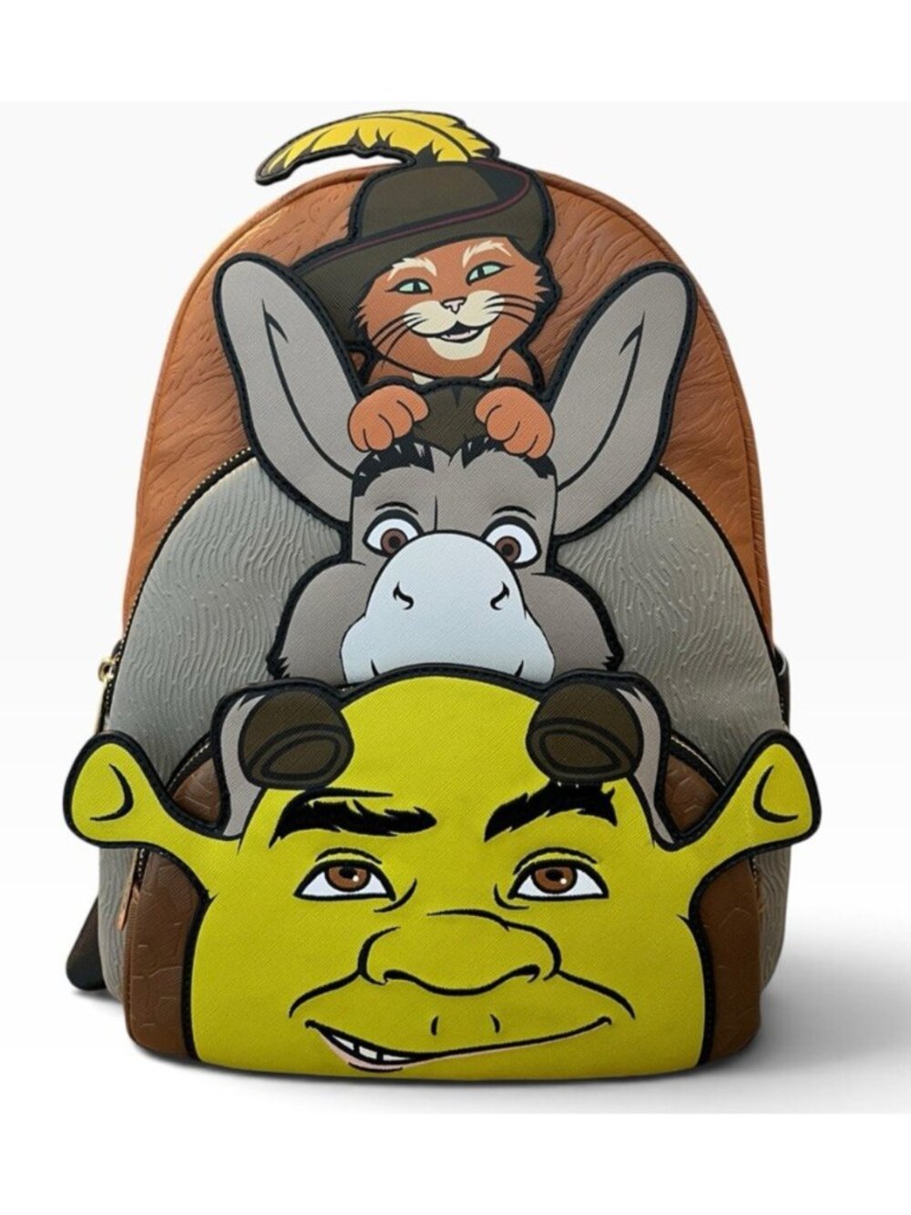 Loungefly Shrek Donkey and Puss in Boots Trio Triple Pocket Backpack NWT